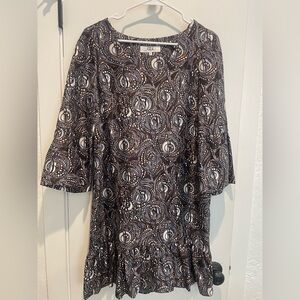 100% Silk Patterned Dress with Bell Sleeves by Tibi